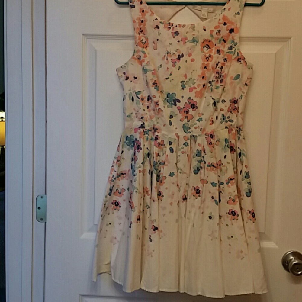 Watercolor floral print Lauren Conrad fit + flare